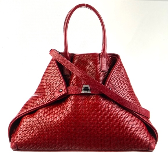 Akris Ai Woven Braided Top-Handle Leather Bag Crimson Red NWT - Picture 4 of 15